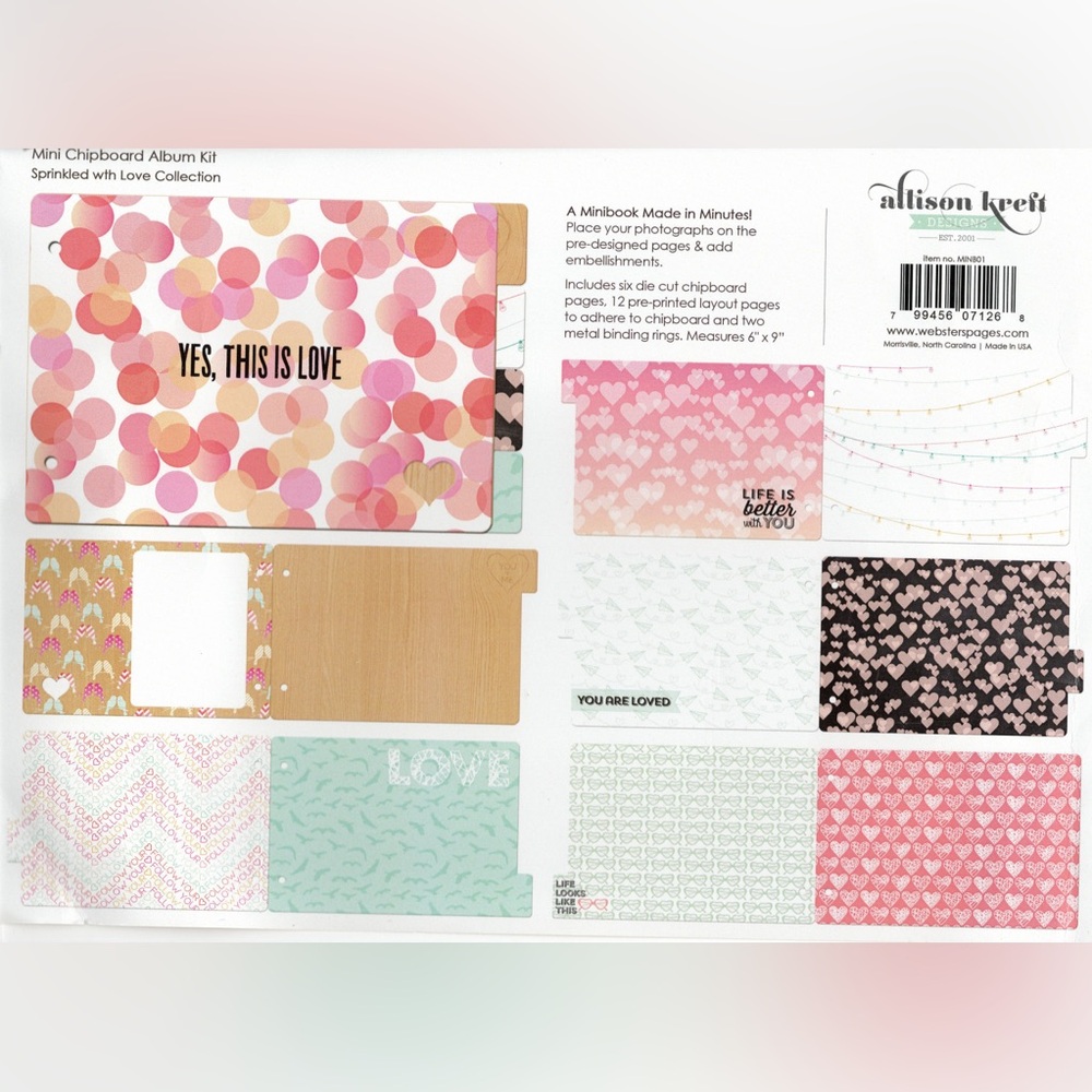 Webster's Pages Allison Kreft Sprinkled With Love! Chipboard Album Kit NEW